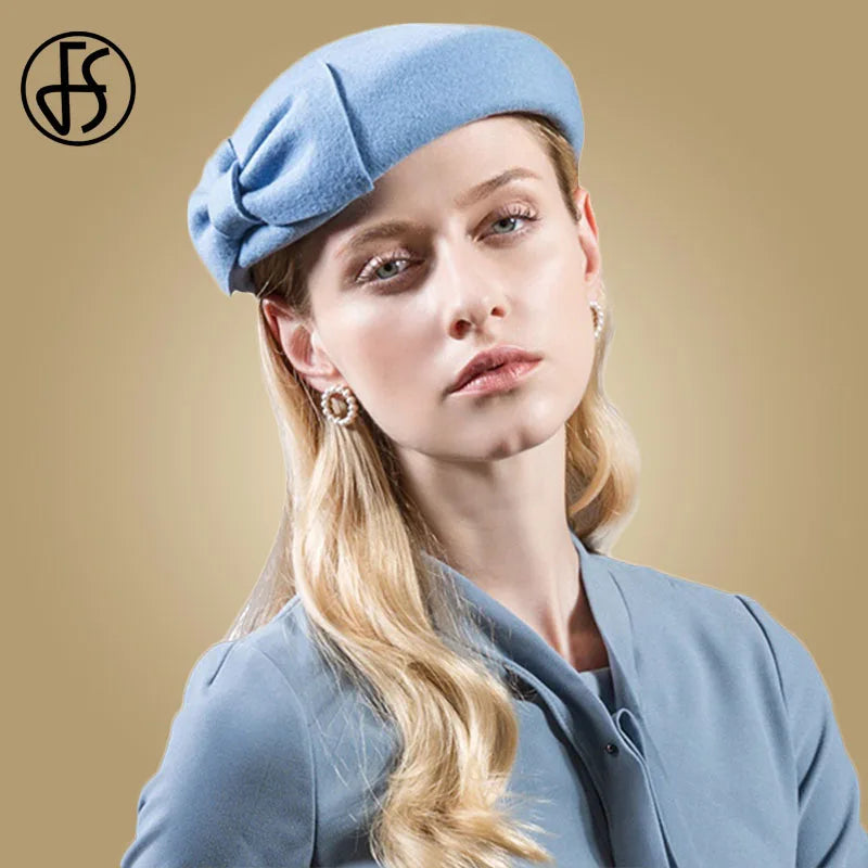 FS 100% Wool Black Pillbox Hats Fascinator til kvinder Elegant bryllup Felt Fedora Hat Derby Tea Party Formelle Ladies Church Hats