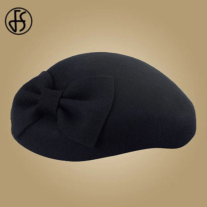 FS 100% Wool Black Pillbox Hats Fascinator til kvinder Elegant bryllup Felt Fedora Hat Derby Tea Party Formelle Ladies Church Hats