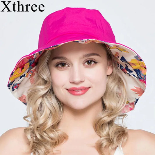 Xthree Summer Hats for Women Ladies Large Brim Cotton Beach Cap Sun Hat Kvinne England Style