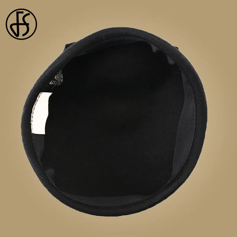 FS 100% Wool Black Pillbox Hats Fascinator til kvinder Elegant bryllup Felt Fedora Hat Derby Tea Party Formelle Ladies Church Hats