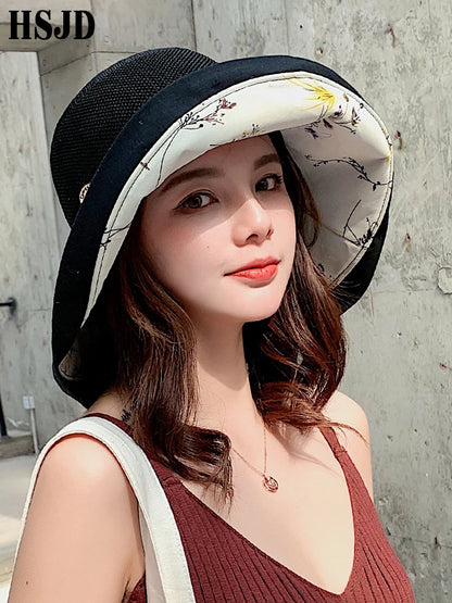 2019 Summer Summer Big Wide Brim Flower Sun klobouk pro ženy Mesh UV ochrana
