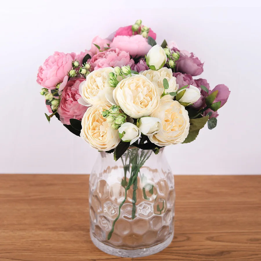 30cm roz roz roz buchet buquet buget flori artificiale 5 capete mari