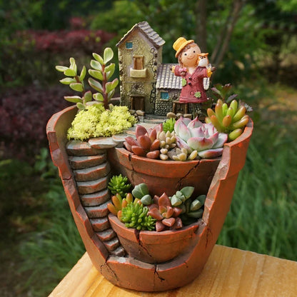 Retro Bauernhaus Blumentopf für Sukkulenten Pflanzen, dekorative Pflanzer Mini Bonsai Flowerpot Fairy Garden Home Desktop Dekoration
