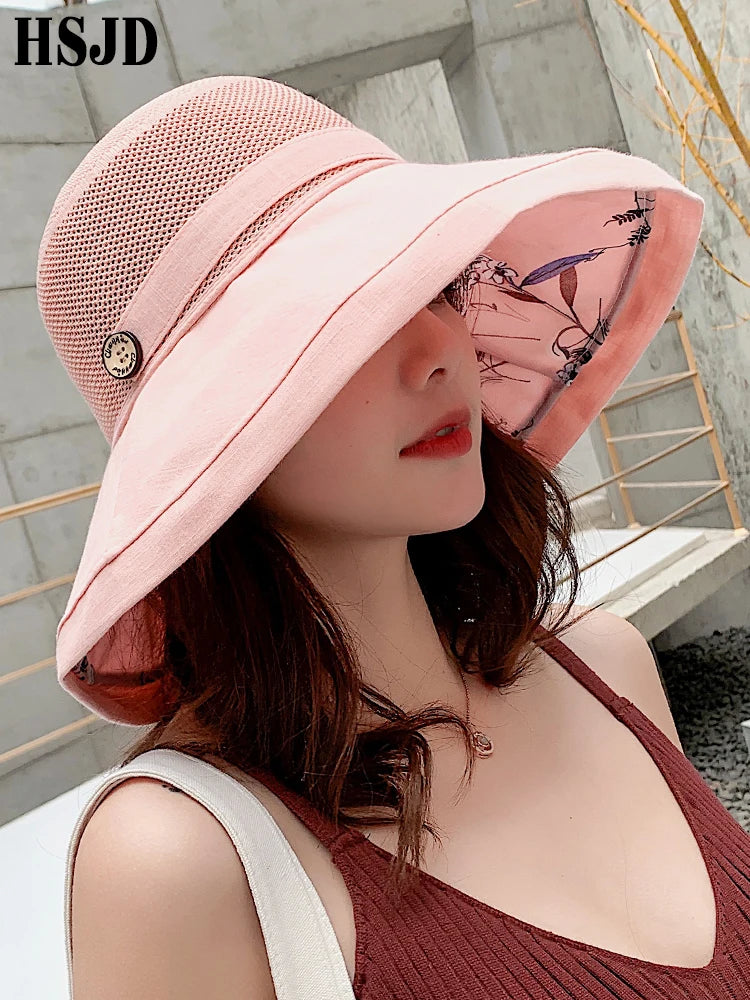 2019 Summer Summer Big Wide Brim Flower Sun klobouk pro ženy Mesh UV ochrana