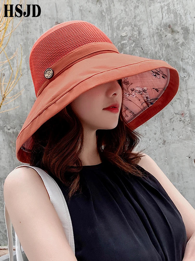 2019 Summer Summer Big Wide Brim Flower Sun klobouk pro ženy Mesh UV ochrana