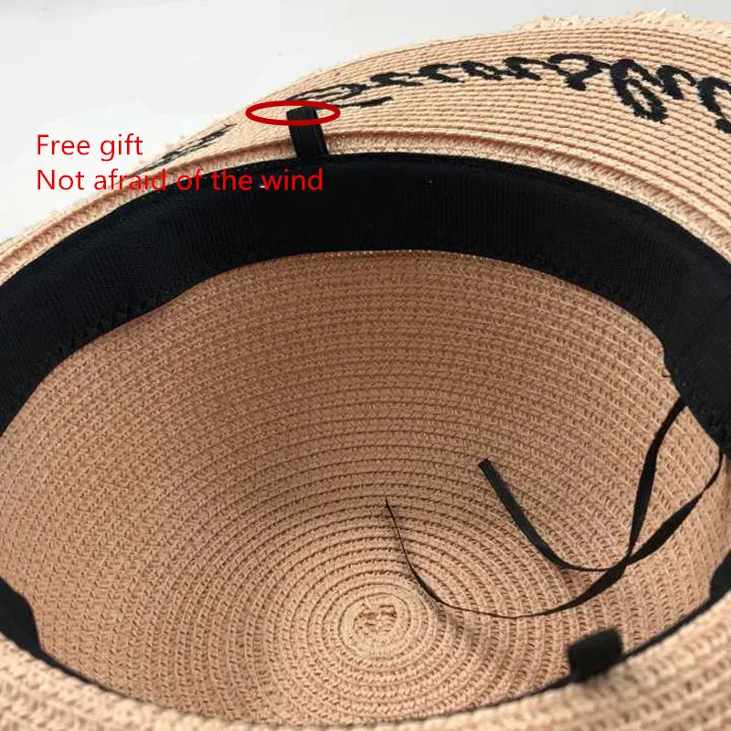 Håndlavet vævningsbrev Solhatte til kvinder sort bånd blonder op stor brimstrå hat udendørs strand hat sommerhætter chapeu feminino