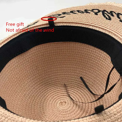 Håndlavet vævningsbrev Solhatte til kvinder sort bånd blonder op stor brimstrå hat udendørs strand hat sommerhætter chapeu feminino