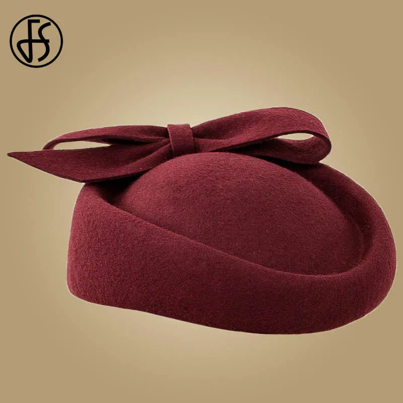 FS Women Church Fascinators chapéus pretos de lã vintage Casamento de pillbox Tea Party Hap