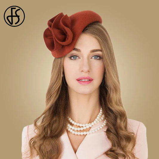FS Ladies Wool Fascinator Hats for Wedding Women Elegant Tea Party Formal Vintage Pillbox Hatfelt Flower Fedoras Chapeau Femme