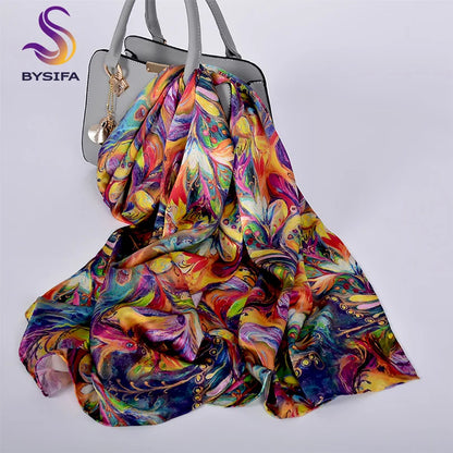 [BYSIFA] Nuovo scialle di sciarpa di seta pura di lusso Donne Spring Autumn Autunno Long Ladies Brand 100% SCARF FOULARD DI SALK 175*52CM