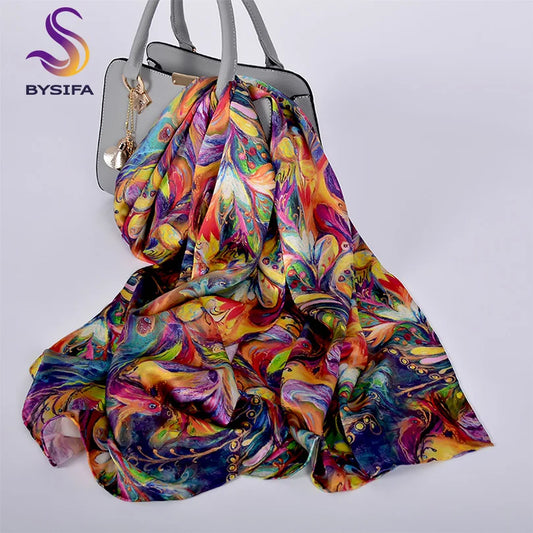 [Bysifa] Nytt luksuriøs rent silke skjerf sjal kvinner vår høst lange skjerf damer merke 100% silkehals skjerf foulard 175*52cm