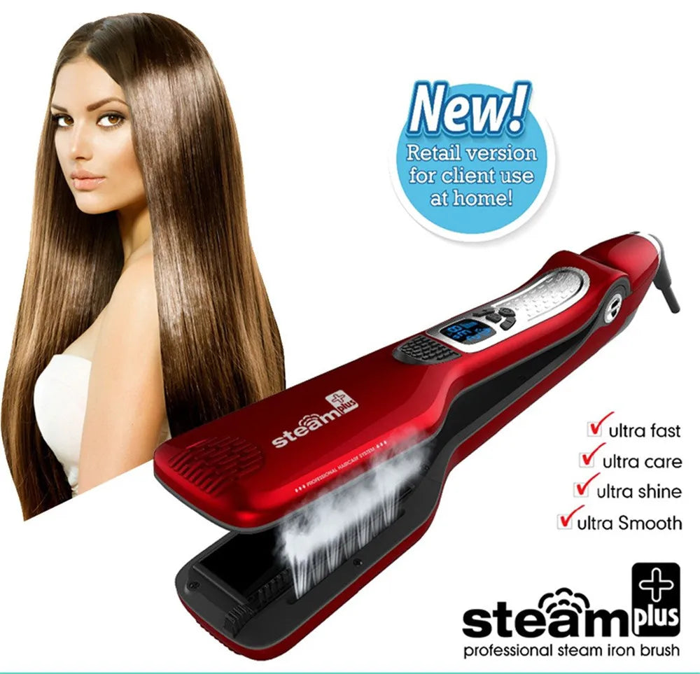 Tappeto a vapore elettrico piastratura professionale ceramica capelli larghi arricciatura piatti di ferro piastra per capelli lcd visualizzazione pettine calda raddrizzamento