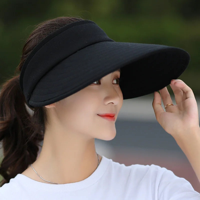 2021 Einföld kvenkyns SUMER SUN VISOR WIDE BRIM HAT SCANE HAT Stillanlegt UV Protection kvenkyns húfa pakkning