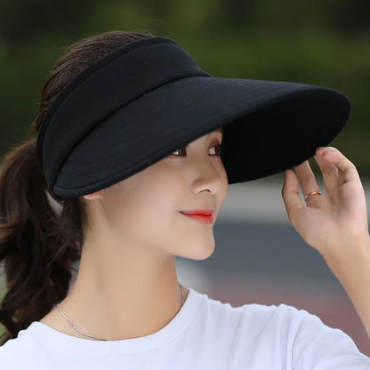 2021 Einföld kvenkyns SUMER SUN VISOR WIDE BRIM HAT SCANE HAT Stillanlegt UV Protection kvenkyns húfa pakkning