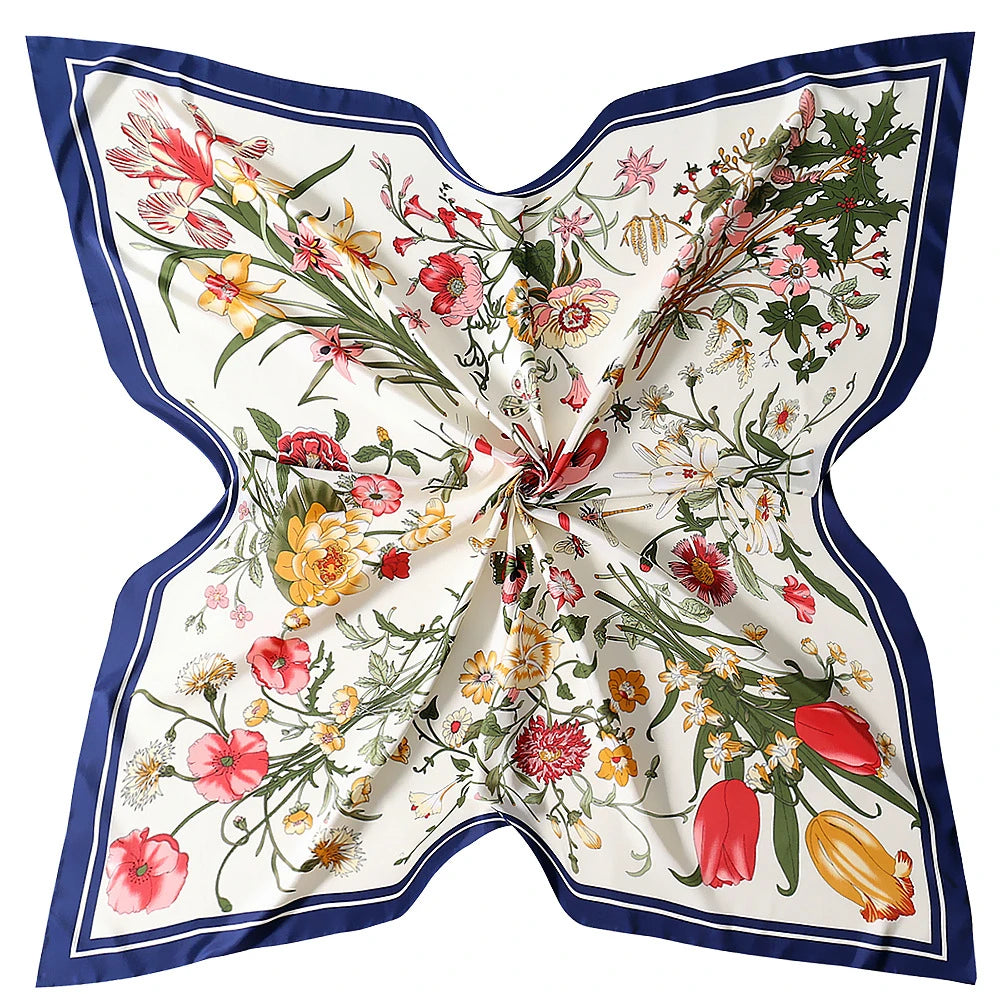 130 cm 100% Twill Seidenschals Luxus Blumenquadratschal