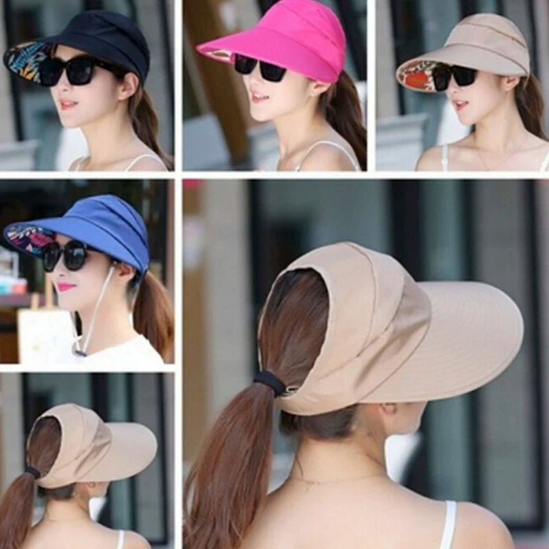 Sommersolbeskyttelse Foldning Solhat til kvinder Brede Brim Cap Ladies Beach Visor Hat Girl Holiday UV Protection Sun Hat