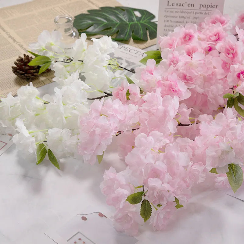 Cerezo artificial Blossom Rosa Cerezo Cerezo Flor de seda Spring Cherry Bonsai Arch Props de boda Decoración del hogar