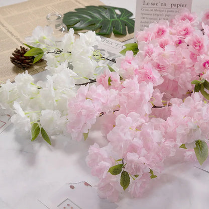 Cerezo artificial Blossom Rosa Cerezo Cerezo Flor de seda Spring Cherry Bonsai Arch Props de boda Decoración del hogar