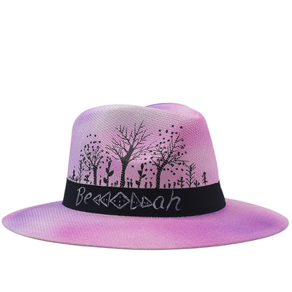 Novo verão pintada à mão pintada pintura tingra de palha de palha feminino Sun Caps