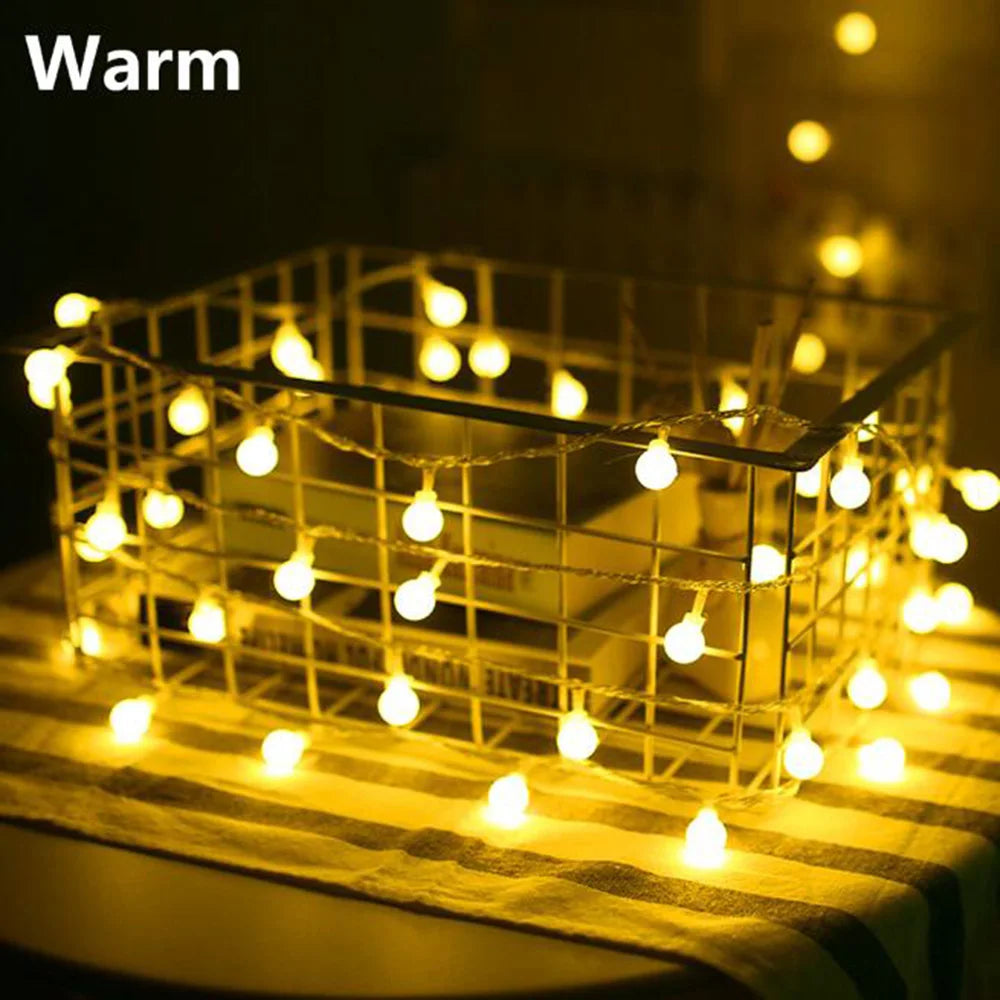 10M Ball LED String Lights Outdoor Ball Chain Lights Garland Lights Bulb Fairy Lights Party Home Wedding Garden Christmas Decor