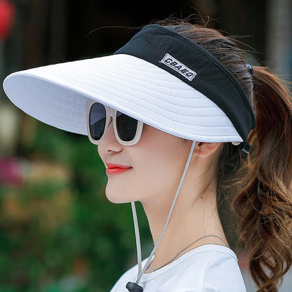 2021 Einföld kvenkyns SUMER SUN VISOR WIDE BRIM HAT SCANE HAT Stillanlegt UV Protection kvenkyns húfa pakkning
