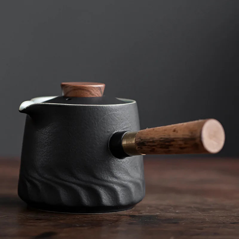 Black Pottery Side Handle Teapot Ebony Handle Simple Modern Household Filter Single Pot Ceramic Kung Fu Tea Set Customized Gift
