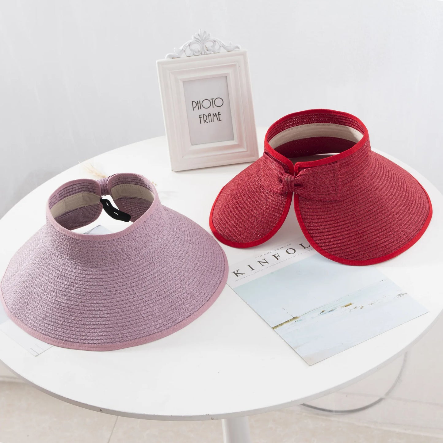 2021 Summer Folding Empty Top Hat Straw Hat Sun Hat Beach Hat UV Protective Sunshade Sun Hat Panama Women's Straw Hat