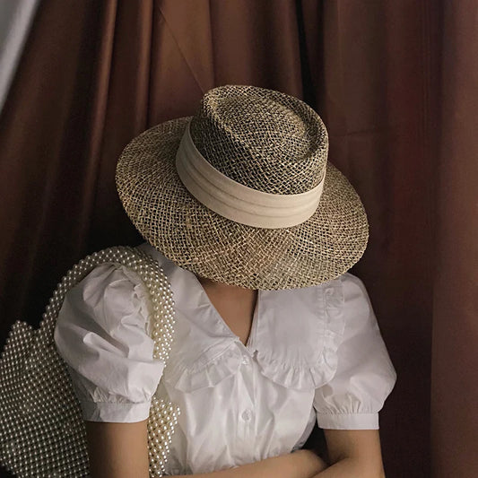 2021 NOU HANDMADE PAIL PAIL PĂRȚI PENTRU FEMEI PANA PANAMA PANAMA CAP Fashion Concave Flat Sun Protection Protection Visor Pals