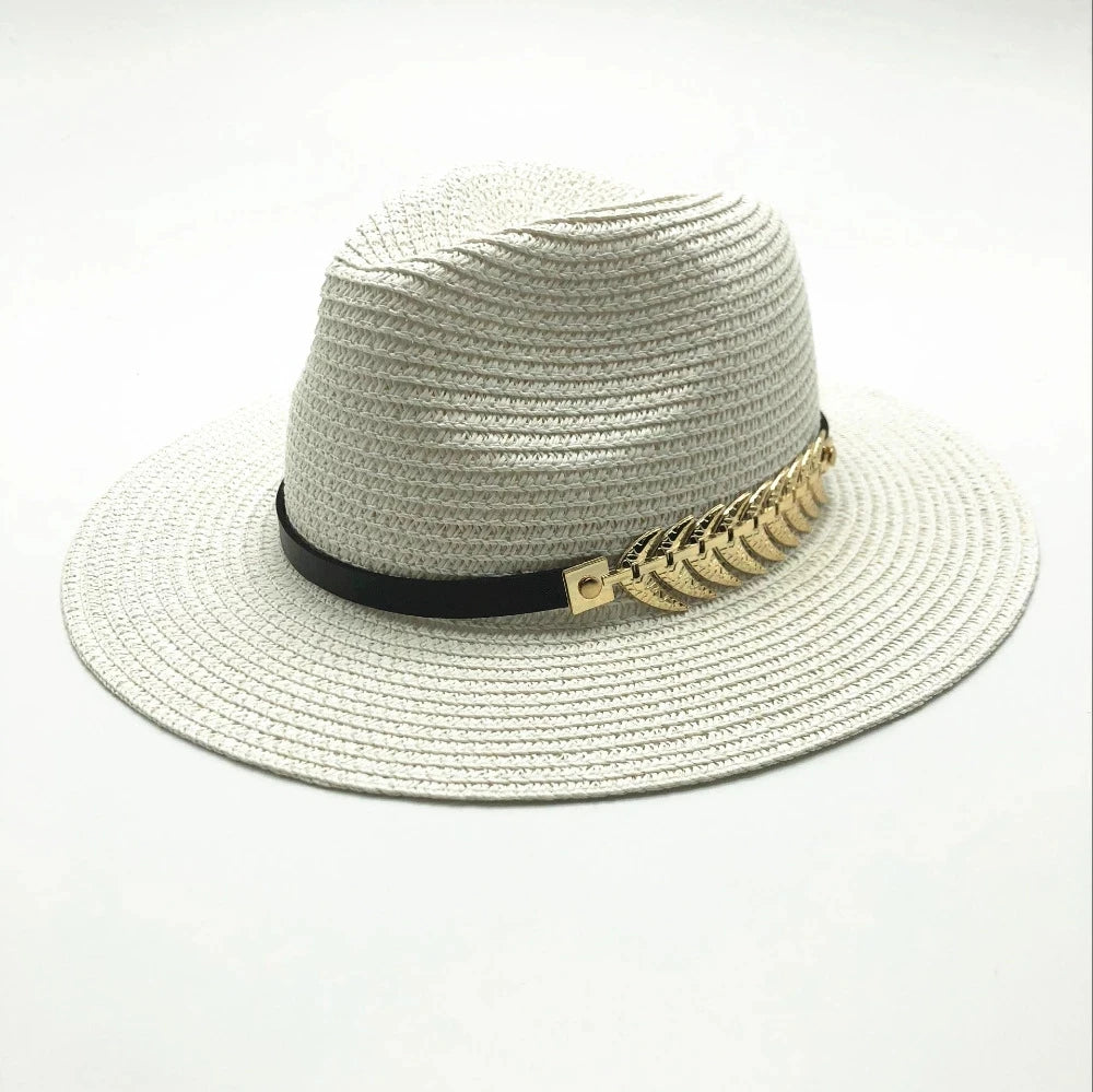 Hot Sell wide rig zomer strand zand zon hoed vrouwen mannen panama vintage fedora straw hoed mannen Britse stijl zonneschade stropcaps