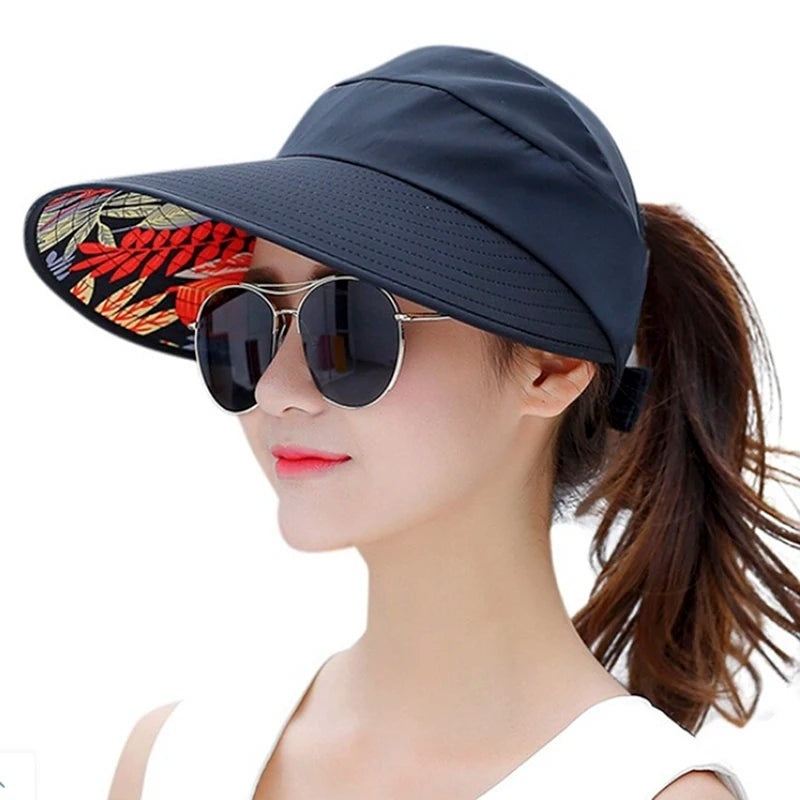 Sommersolbeskyttelse Foldning Solhat til kvinder Brede Brim Cap Ladies Beach Visor Hat Girl Holiday UV Protection Sun Hat