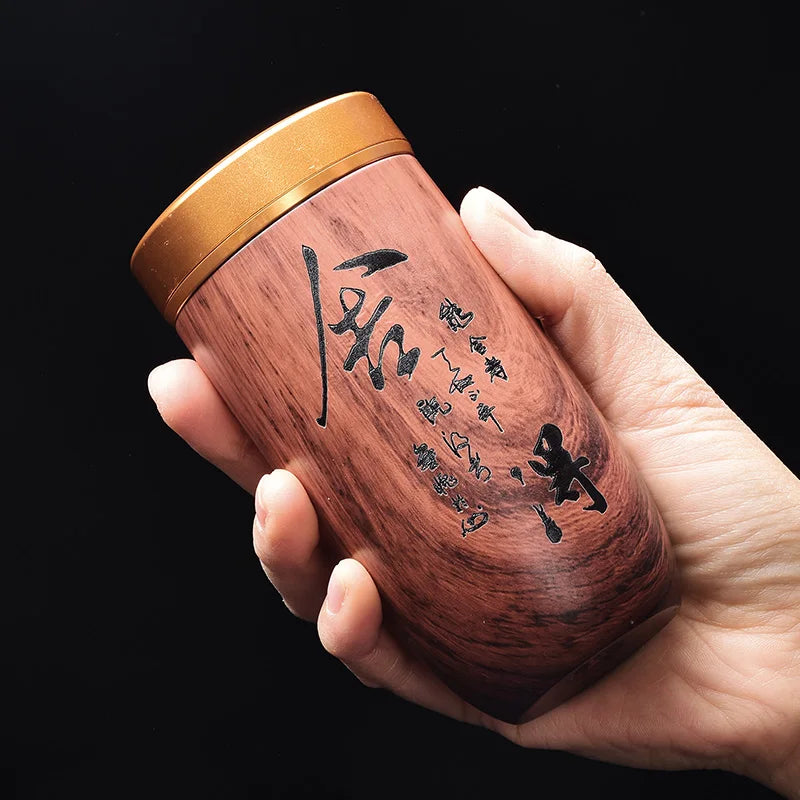 Portable Ceramic Tea Can, Purple Sand Tea Caddy Imitation Wood Grain, Medium Pu'er Tea Box, Mini Travel Storage, Sealed Cans