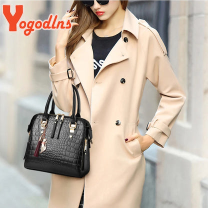 Yogodlns Luxus Krokodilmuster Handtasche Frauen Winter neuer Pu Leder Quaste Wasten Umhängetaschen Marken Design Griff Tasche Lady Geldbeutel