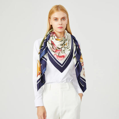 130 cm 100% Twill Seidenschals Luxus Blumenquadratschal