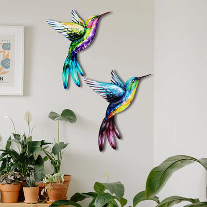 Skulptura e artit të murit të shpendëve metalikë Skulptura në natyrë varëse varëse e madhe Hummingbird për dekorimin e shtëpisë së murit të kopshtit
