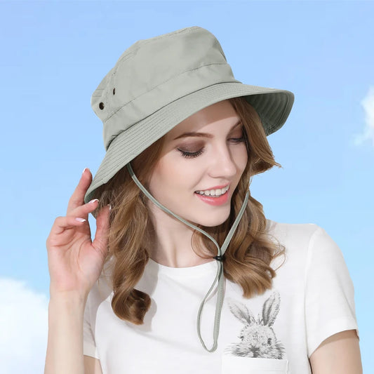 Pălărie de găleată pălărie de moda femininului cu respirație cu frânghie rezistentă la vânt zilnic uscare rapidă în aer liber, alpinismul timpului liber pălărie de soare