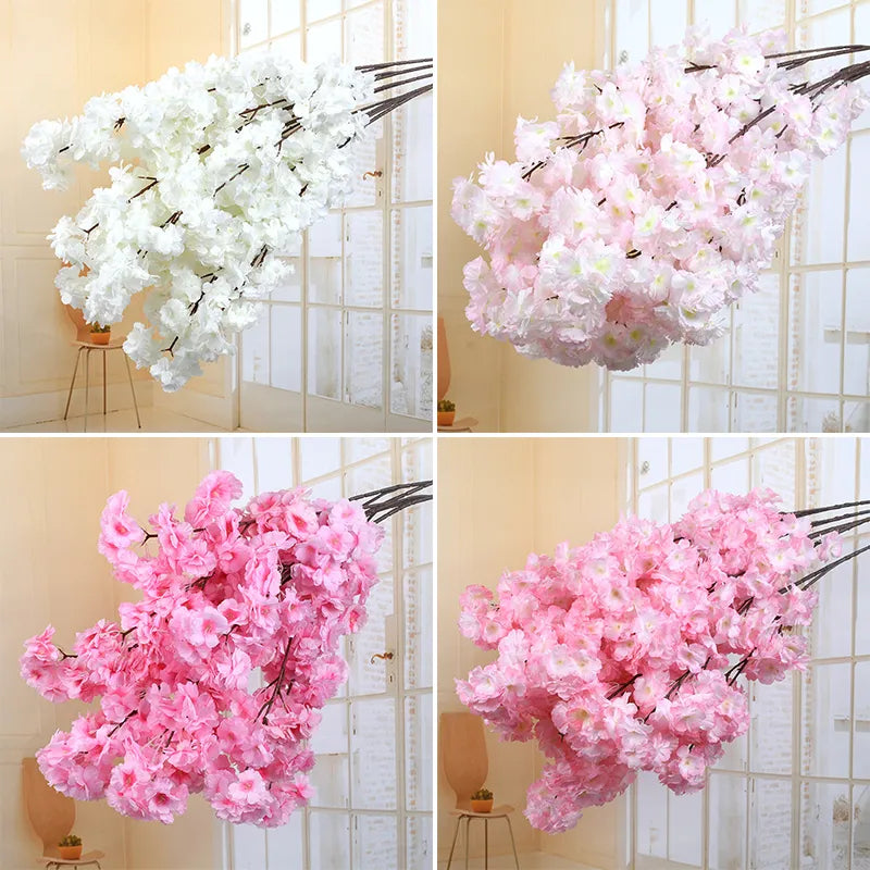 Cerezo artificial Blossom Rosa Cerezo Cerezo Flor de seda Spring Cherry Bonsai Arch Props de boda Decoración del hogar