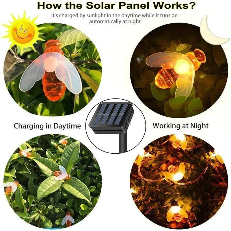 Luci a spicco di api solari per esterni fata chiodo chiodi ghitmas 8 modalità luce patio impermeabile per decorazioni per feste da giardino