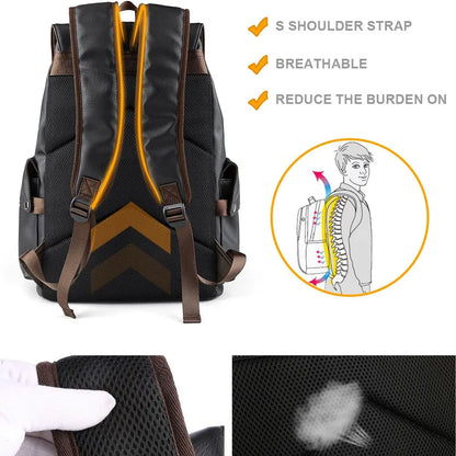 Mochila de couro de couro, mochila vintage de 15,6 polegadas Daypack, mochila de viagem durável à prova d'água, mochila de couro universitária