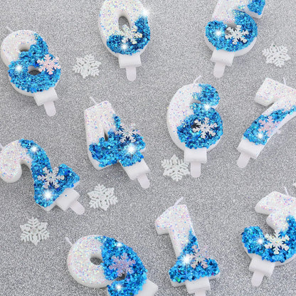Vianočné bezplatné narodeniny mrazené sviečky na koláče 0-9 Number princezná torta Sviečka Decor Decor Snowflake Blue Sviečka stojany
