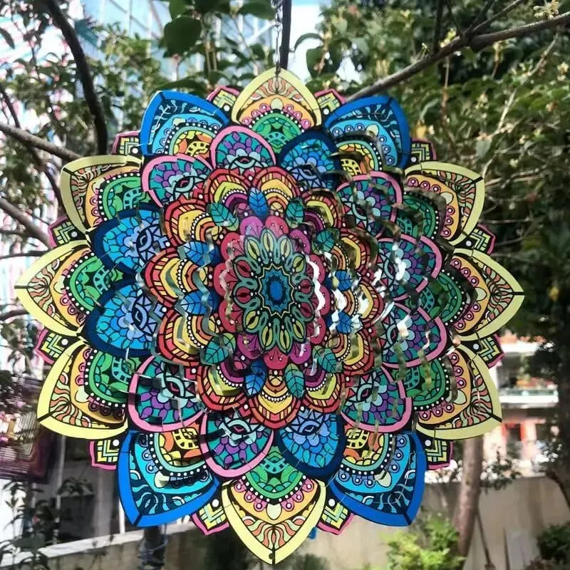 3D Mandala de giro de vento colorido de 12 polegadas de 12 polegadas Grilhão de vento giratório de 12 polegadas de 12 polegadas de metal de pavão