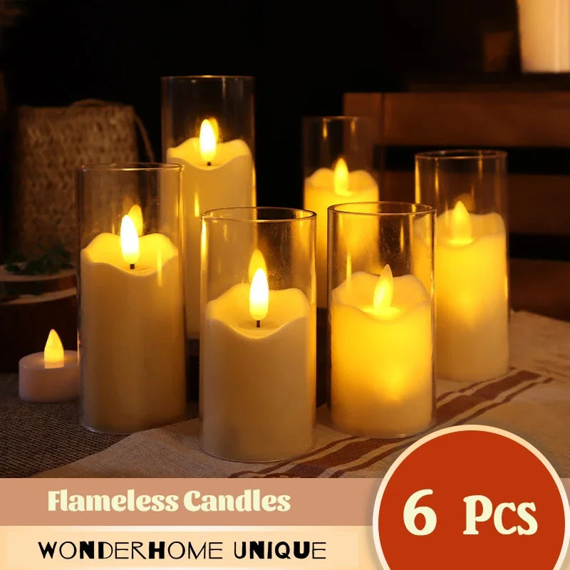 6pcs LED Velas elétricas sem chamas Lâmpada de acrílico Bateria de vidro trêmulo