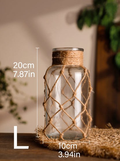 Hand Woven Hemp Rope Glass Vase Dry Flower Decor Art Glass Vase Nordic Living Room Table Decoration Bedroom Boho Home Decoration