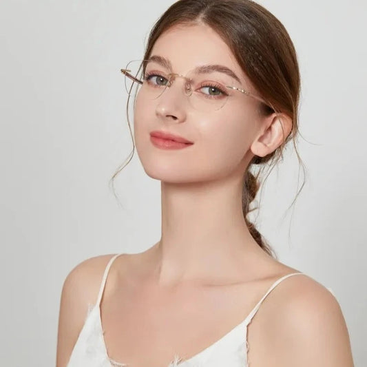 Firada Fashion Light Luksoze Luksoze të Grave Retro Retro Retro Metal Metal Sylices Frameless Optical Rescription Syzet Kornizë për Gratë E1