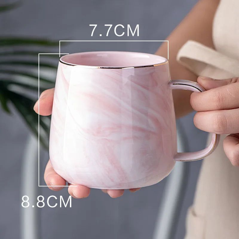 Ceramic Cup Nordic Gold Rim Coffee Oatmeal Breakfast Heat Insulation Cup Marble Pattern Solid Color Creative Personality Mug