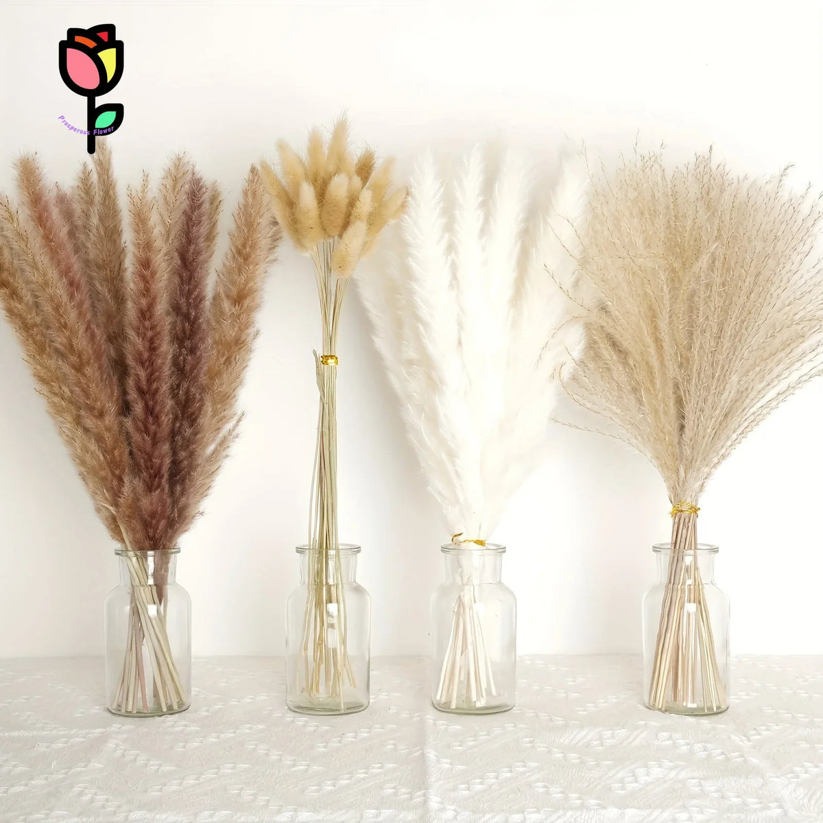 120 copë Lule të thata Pampas Pampas Bouquets Boho Dekora e Dasmës së Luleve të Luleve Artificiale Busha