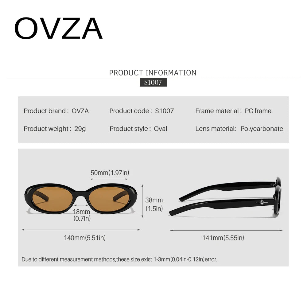 OVZA 2023 Novos óculos de sol Retro vintage Mulher oval de óculos estreitos Eyewear S1007