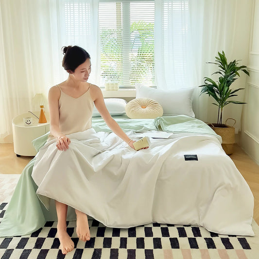 Yanyangtian Solid Color Spring Summer Quilt Teppe Bed Cover Tosidig vattert dyne 150 200 ENKEL STED KING Dronning