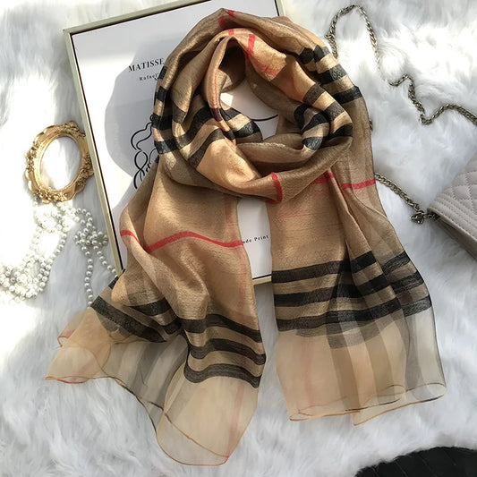 Nytt rutete skjerf Kvinners høst/vinterkoreansk utgave Allsidig Mulberry Silk Shal, Silk Wool Scarf, Long Dual Use Scarf