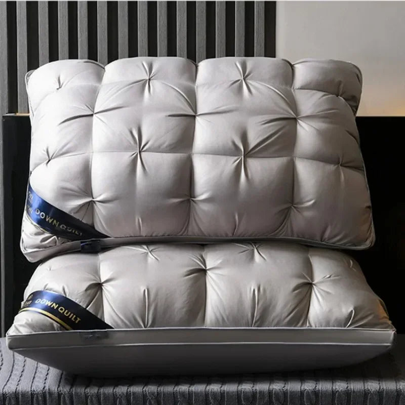 Almohadas de cama de ganso y plumas de lujo en 3D para ropa de cama para dormir 100% de algodón con soporte suave de relleno natural