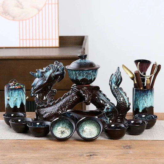 1 set, creative lazy tea set, semi-automatic dragon teapot, magnetic rotating water-conducting tea set, Chinese Kung Fu tea set